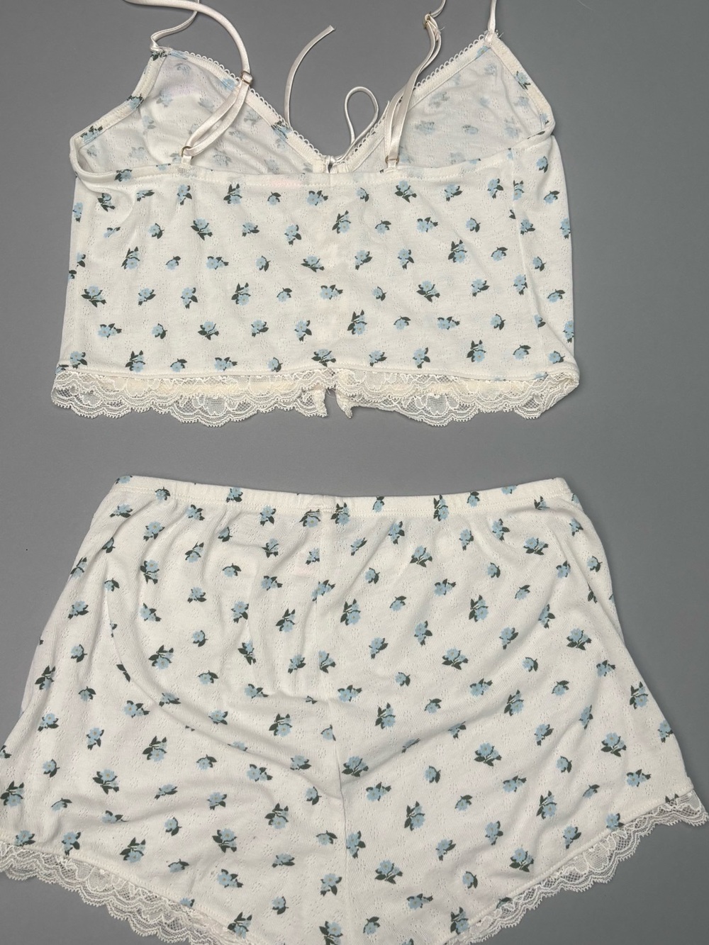 Victoria's Secret Blue Floral Print knit wear set w/coquette lace up cami - Picture 5 of 5